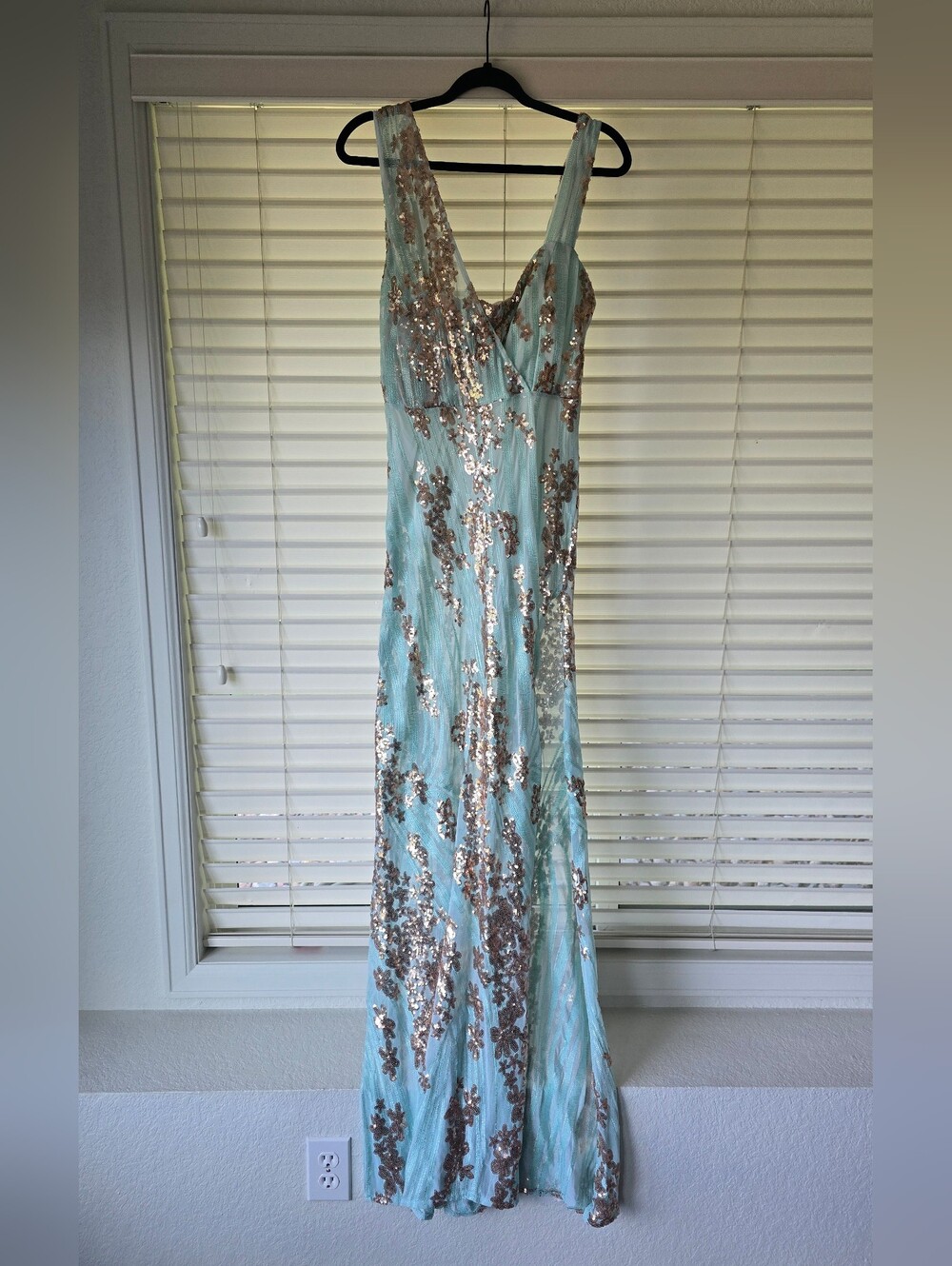 Miss Ord Elegant Aqua Sequin Evening Gown With Bodysuit